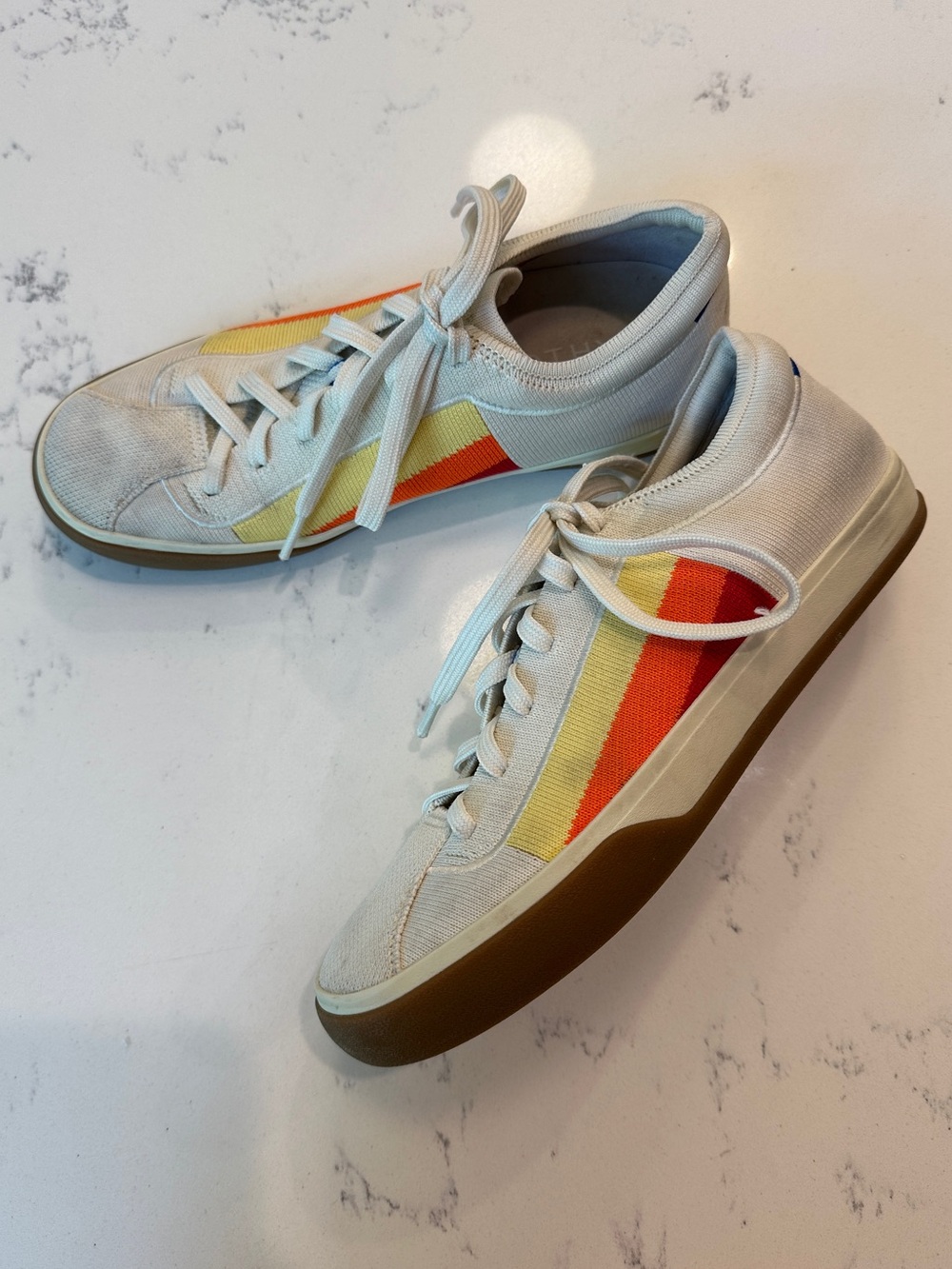 Rothy’s Limited Edition The Lace Up Sneaker Yellow Candy Stripe Shoes size 8